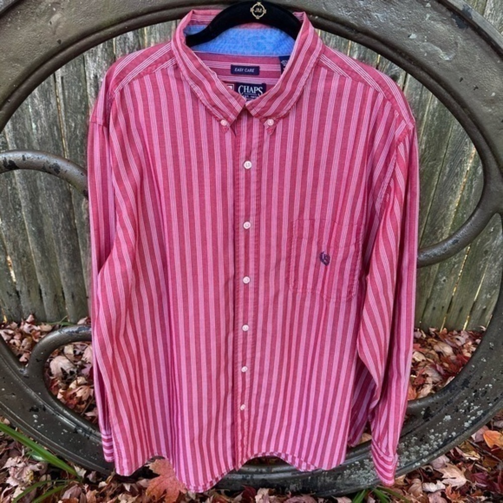 Chaps‎ Men’s Button Down Long Sleeve Shirt (Red & White Striped)